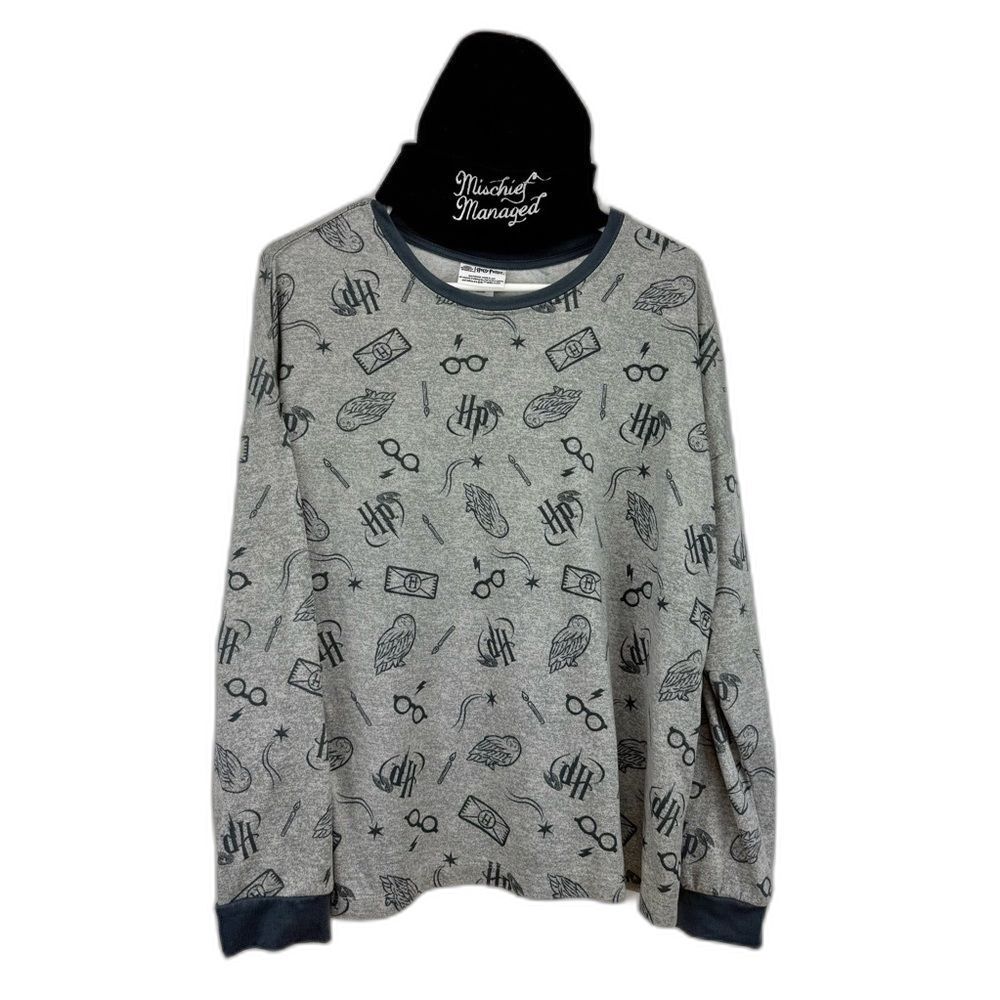 Harry Potter Pajama Top Size M & Black Beanie " Mischief Managed " Wizard OSFM